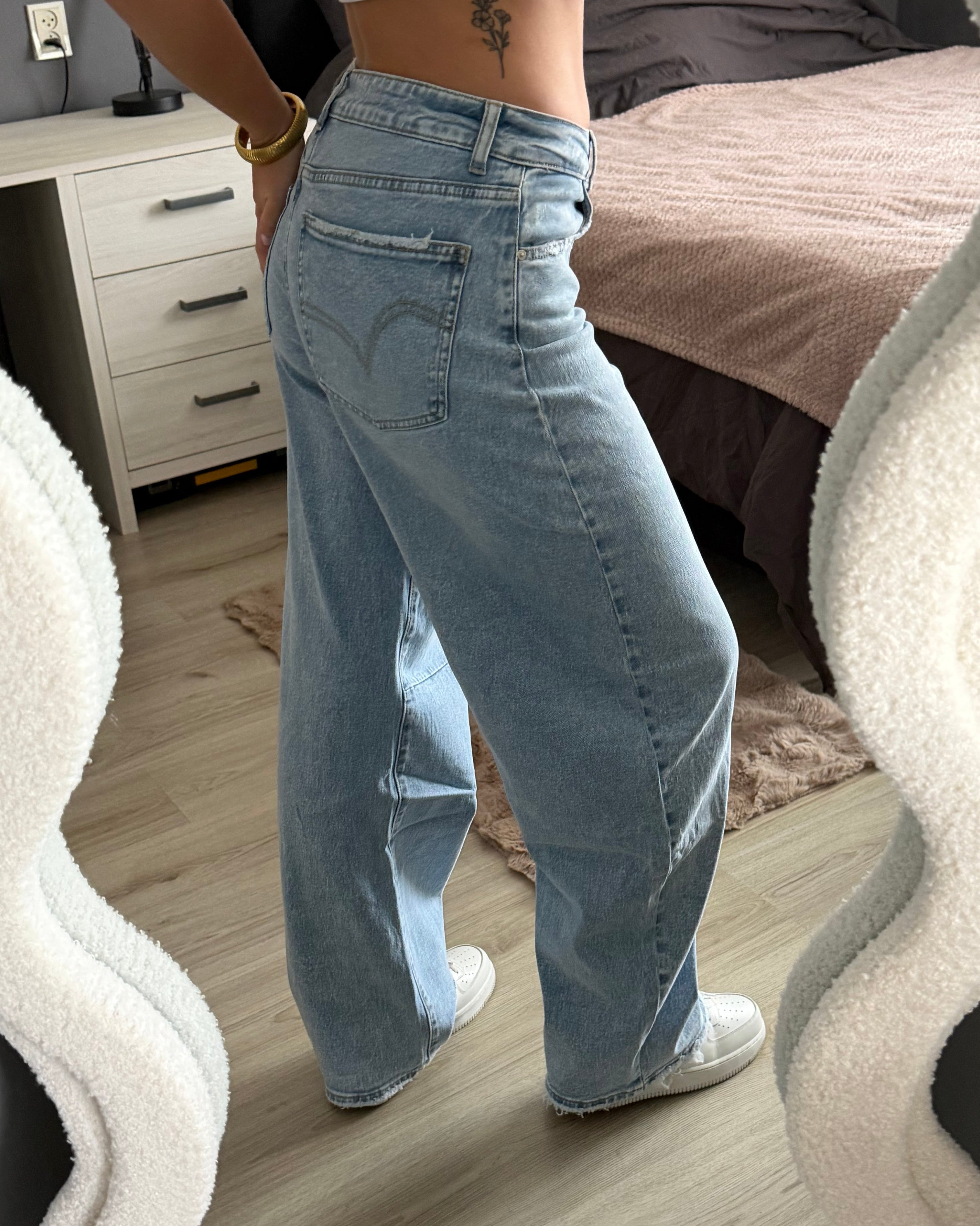 Queen Hearts Barrel Jeans - Blauw