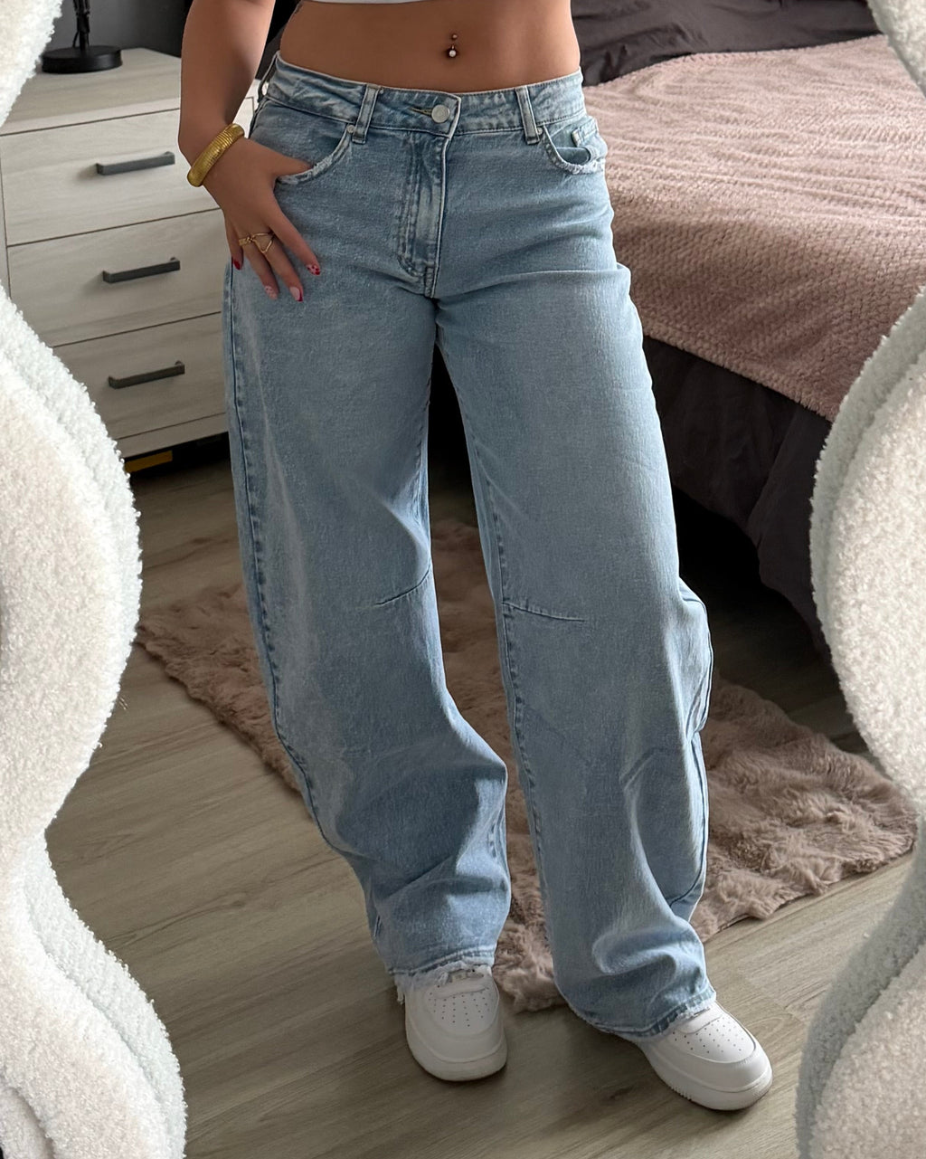 Queen Hearts Barrel Jeans - Blauw