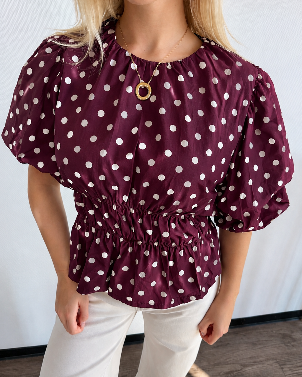 Luna Polka Dot Top - Bordeaux