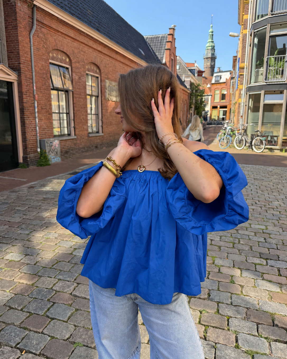 Off Shoulder Top - Kobalt Blauw