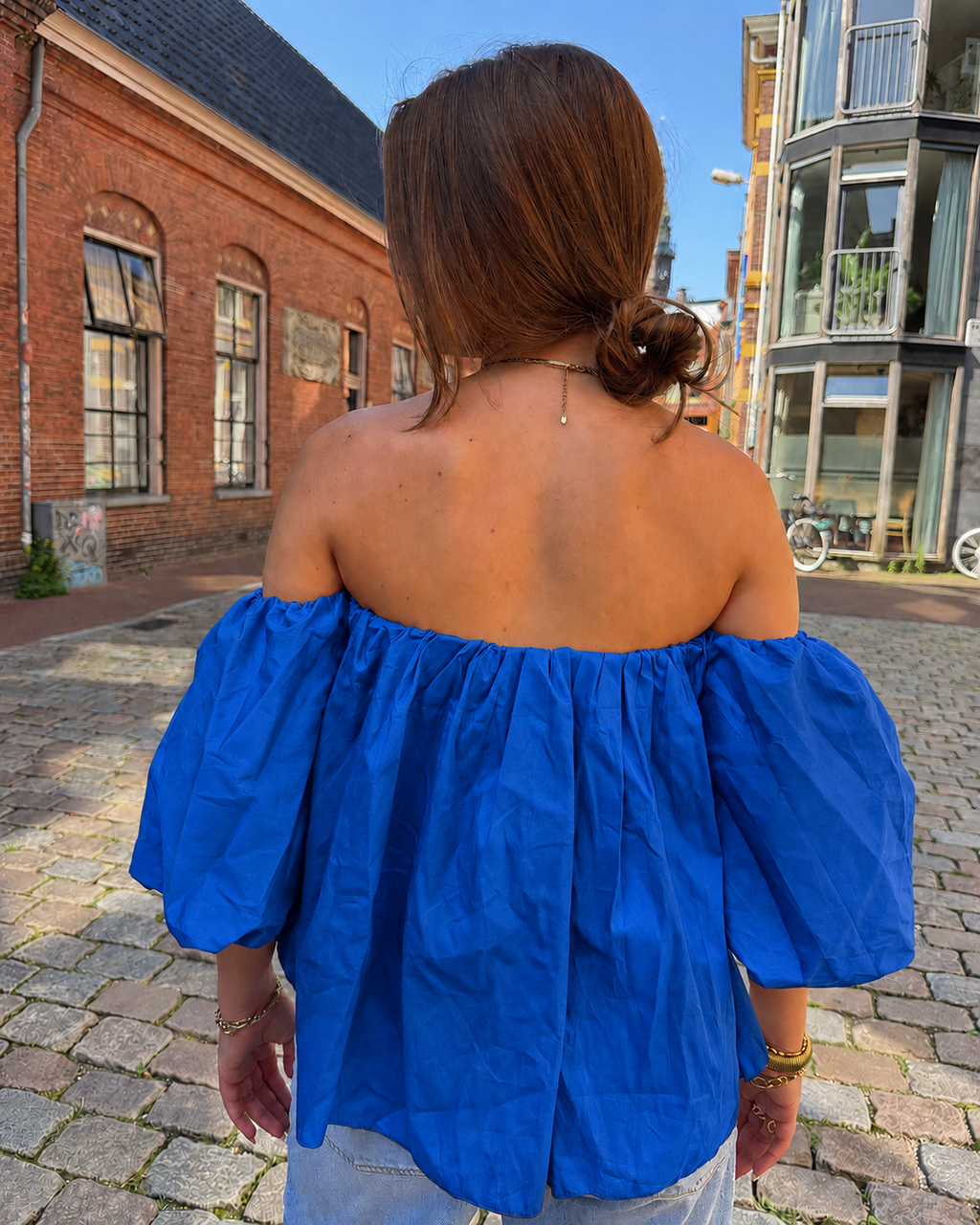 Off Shoulder Top - Kobalt Blauw