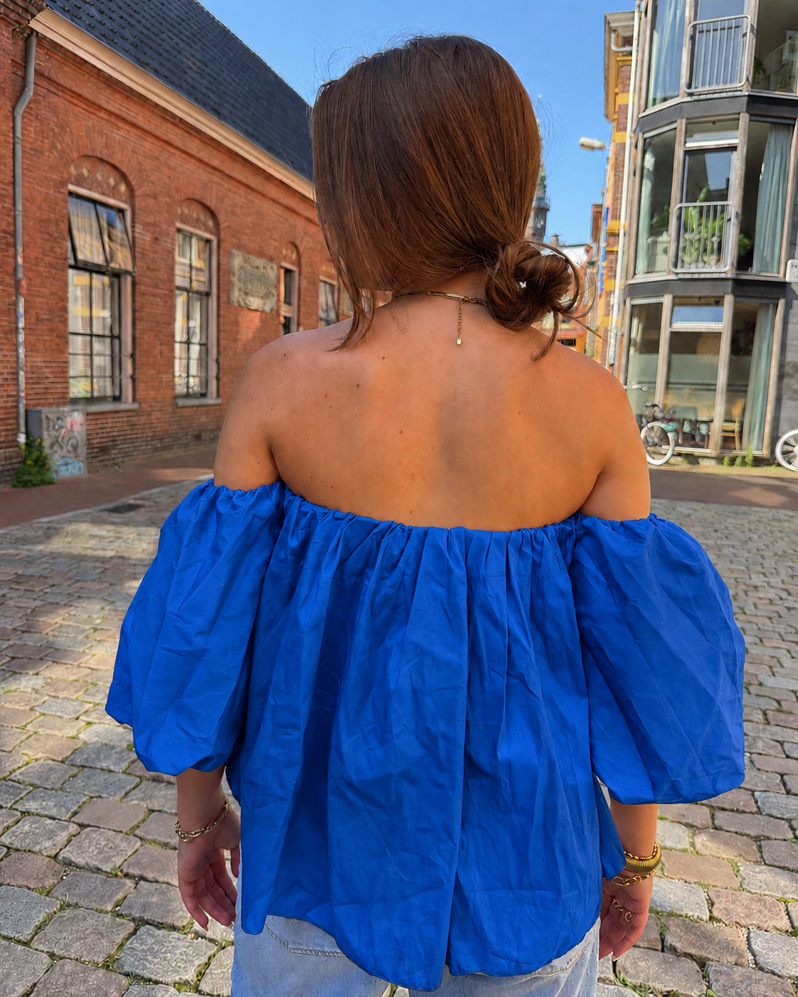 Off Shoulder Top - Kobalt Blauw
