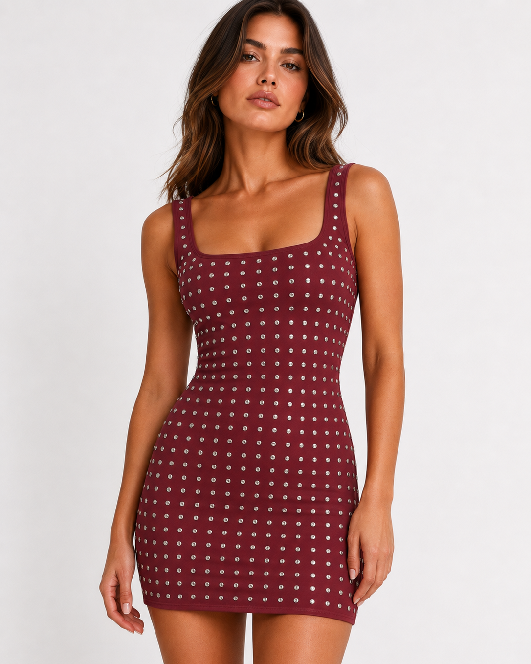 Isa Stud Dress - Bordeaux