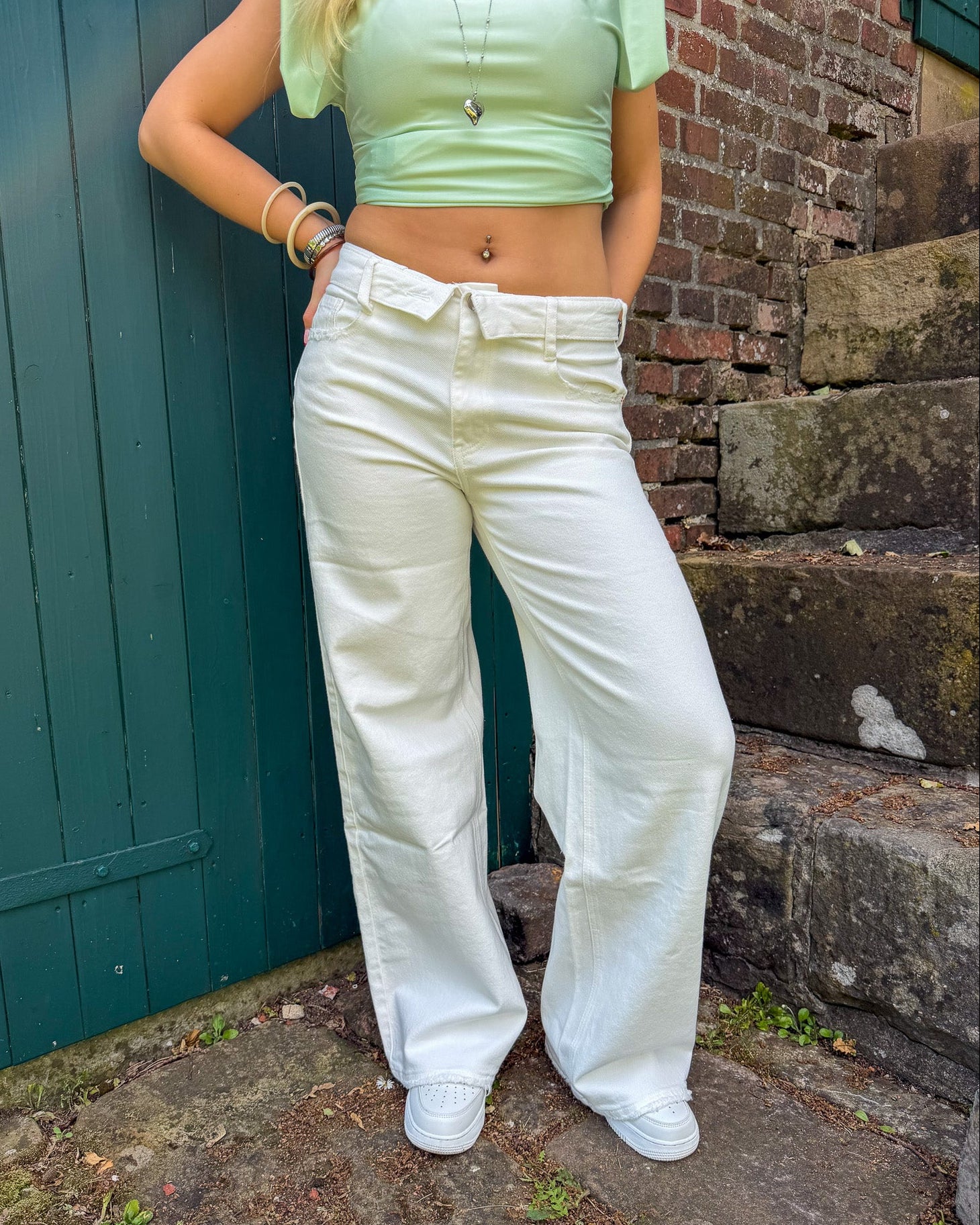 Queen Hearts Fold Over Jeans - Wit