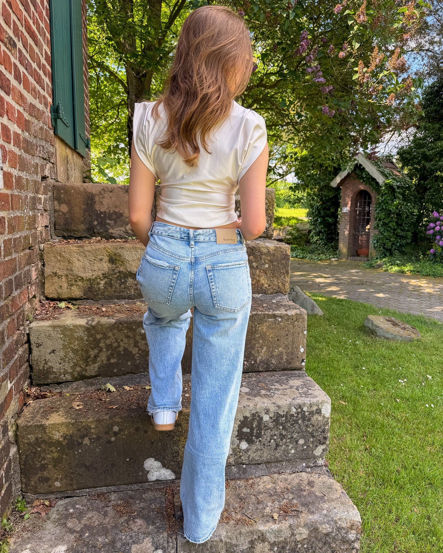 Queen Hearts Fold Over Jeans - Blauw