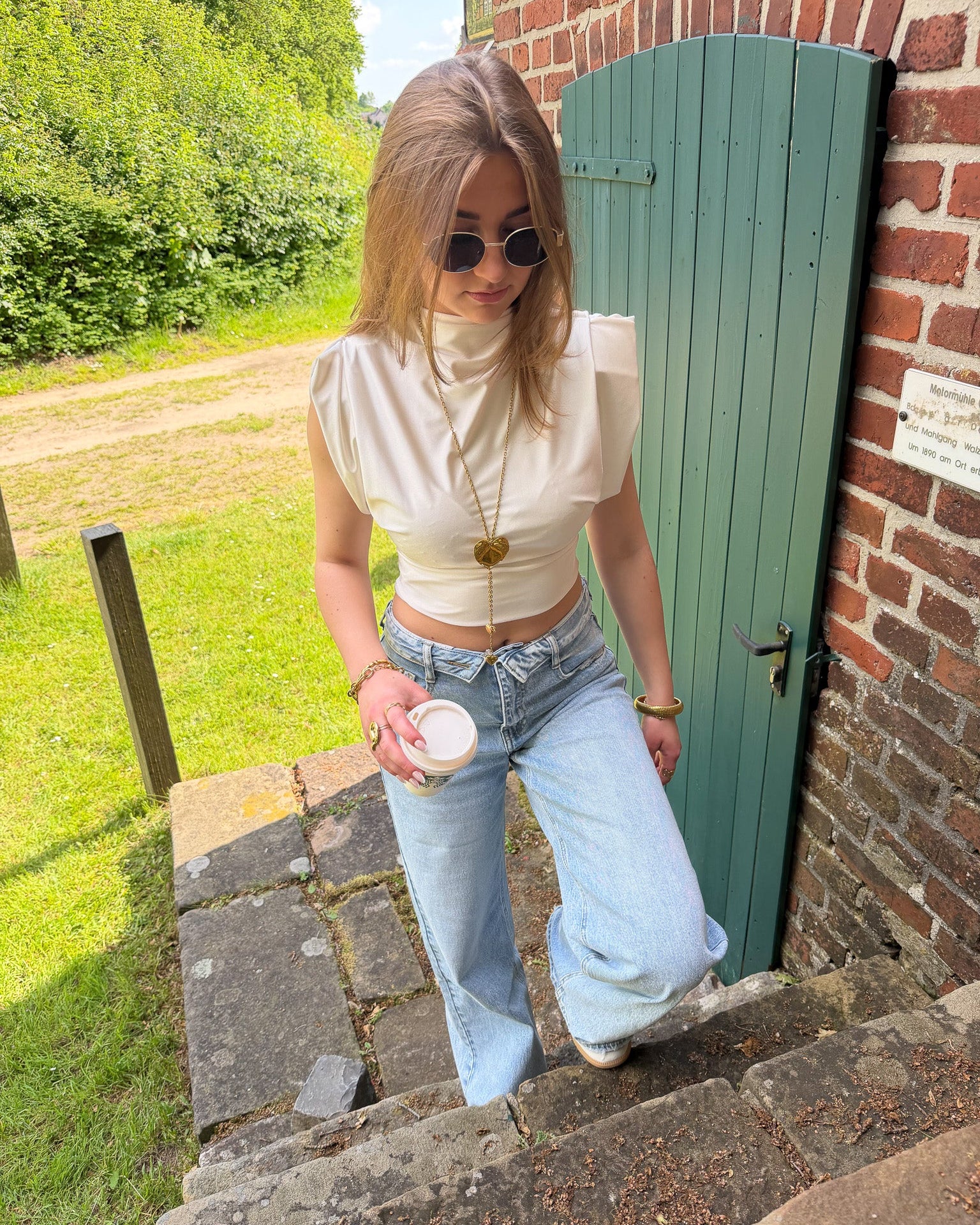 Queen Hearts Fold Over Jeans - Blauw