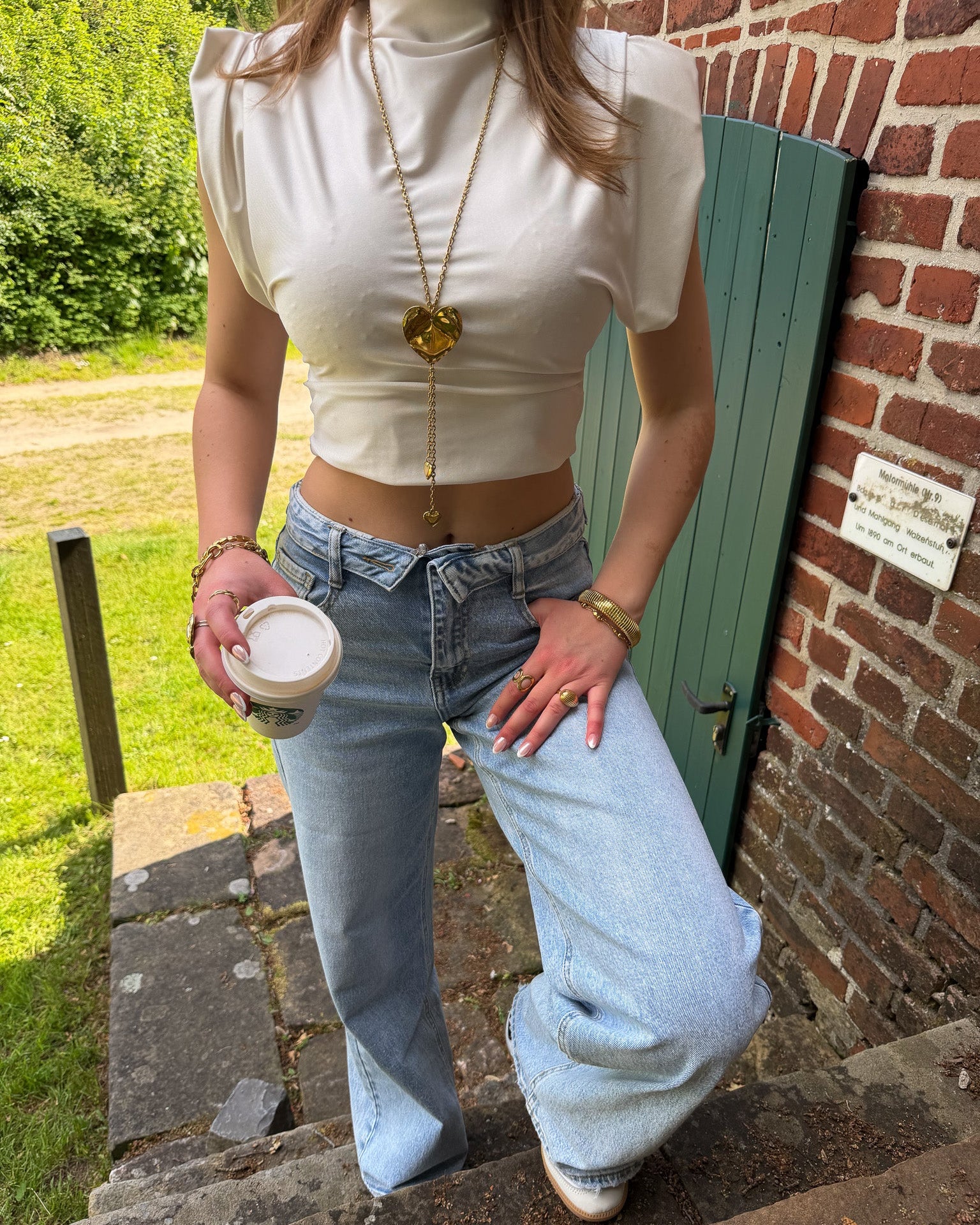 Queen Hearts Fold Over Jeans - Blauw