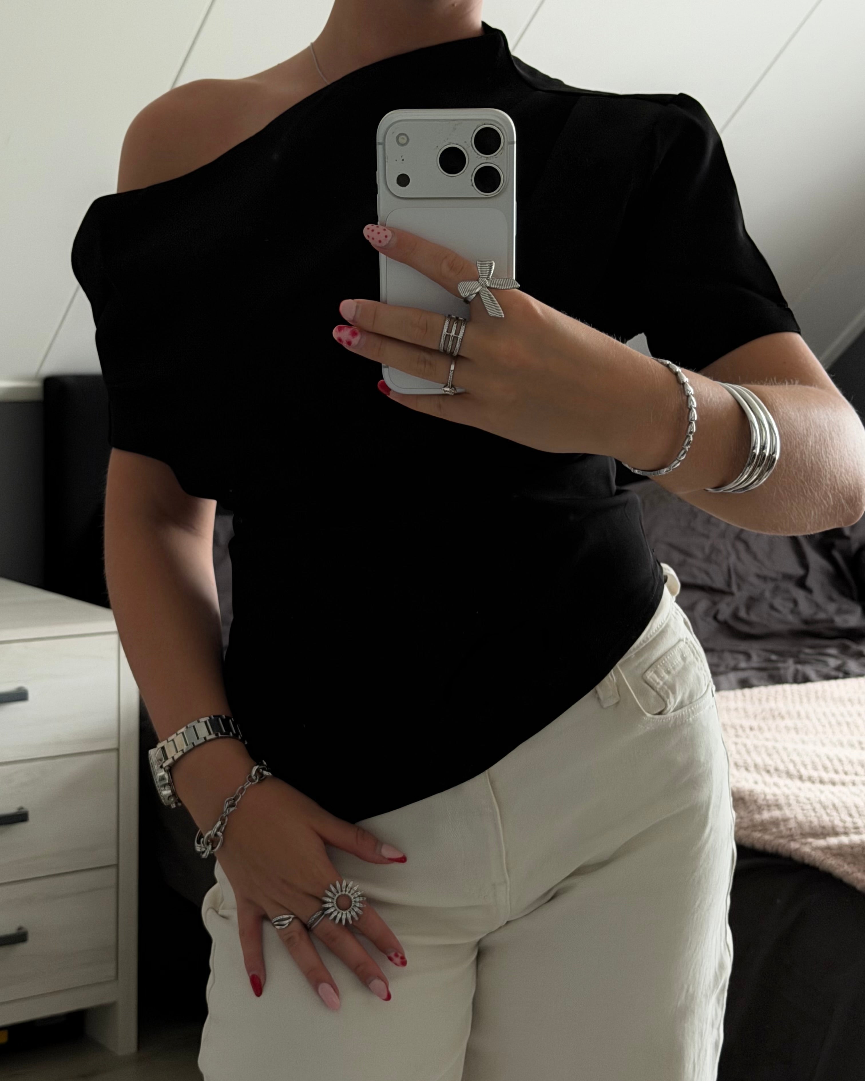 Daphne One Shoulder Top - Zwart