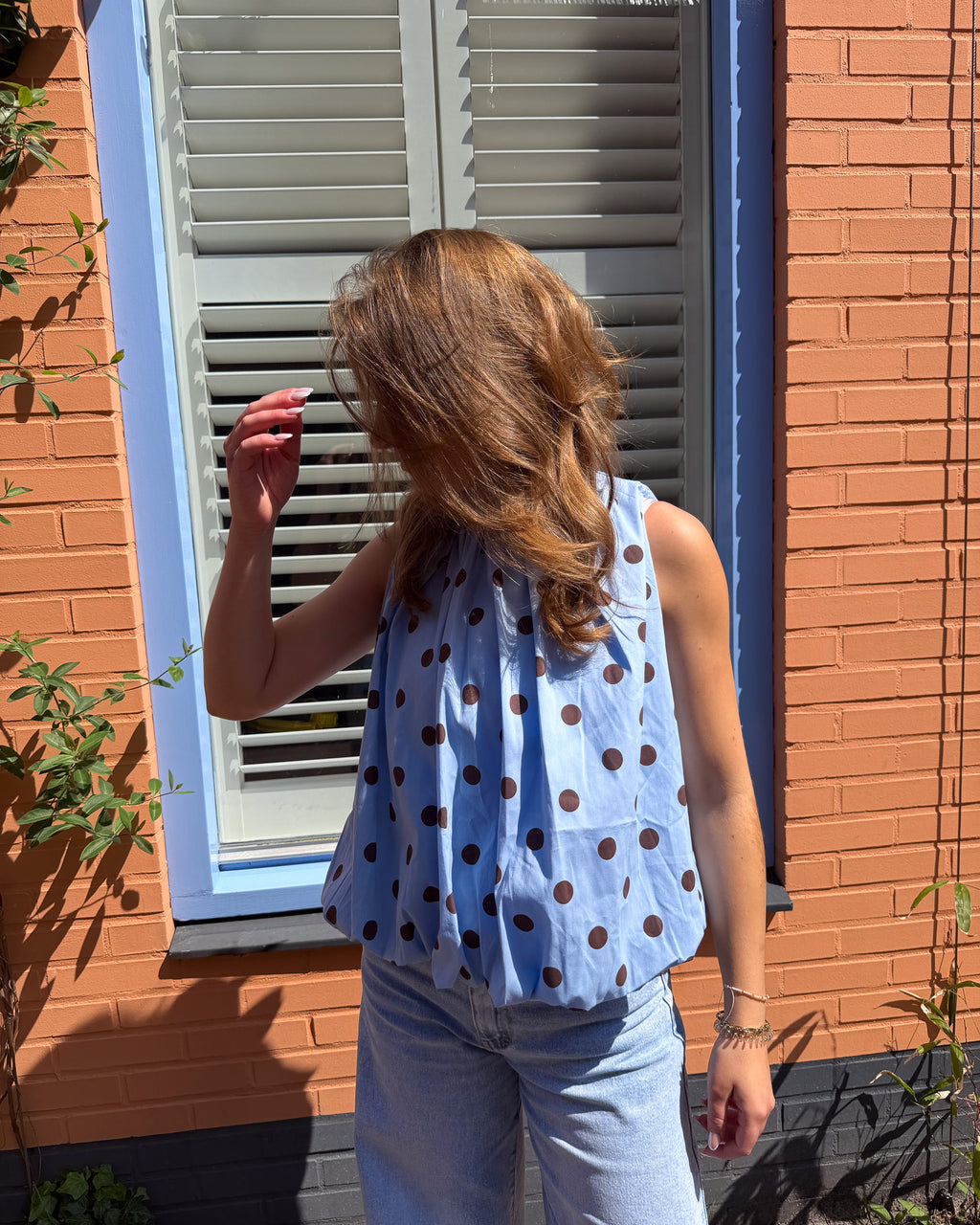 Noa Bow Top - Polka Dot Blauw