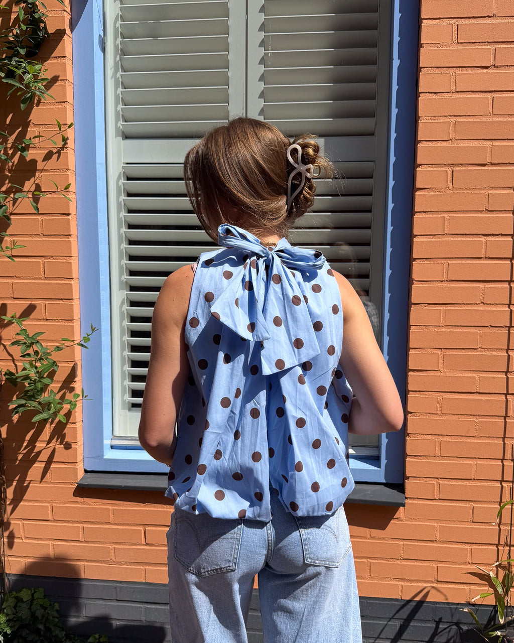 Noa Bow Top - Polka Dot Blauw