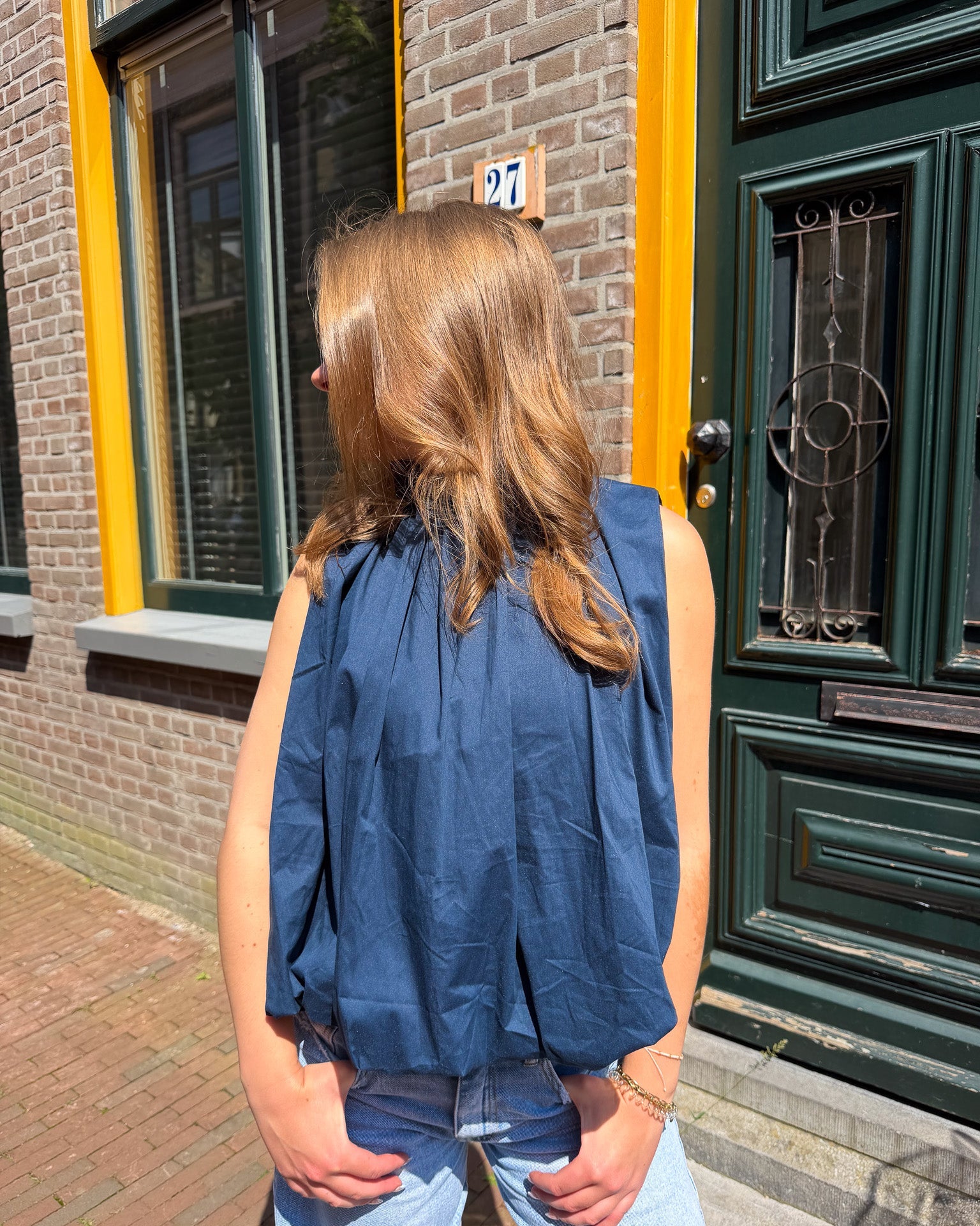 Noa Bow Top - Polka Dot Blauw