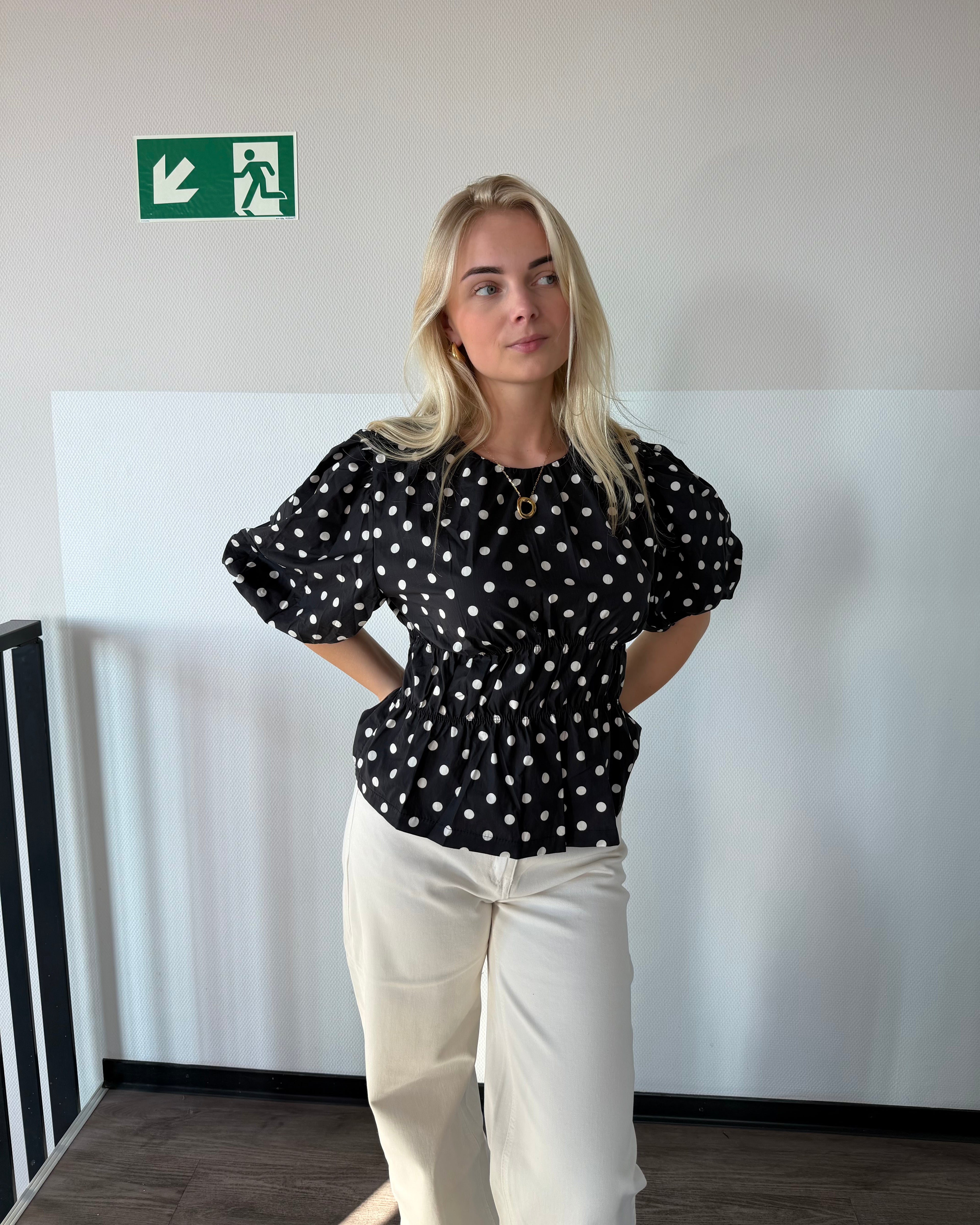 Luna Polka Dot Top - Zwart