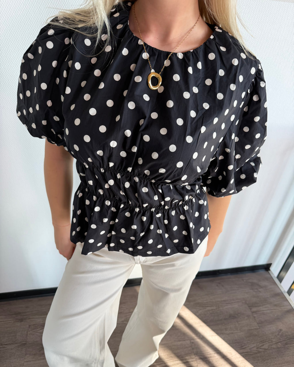 Luna Polka Dot Top - Zwart