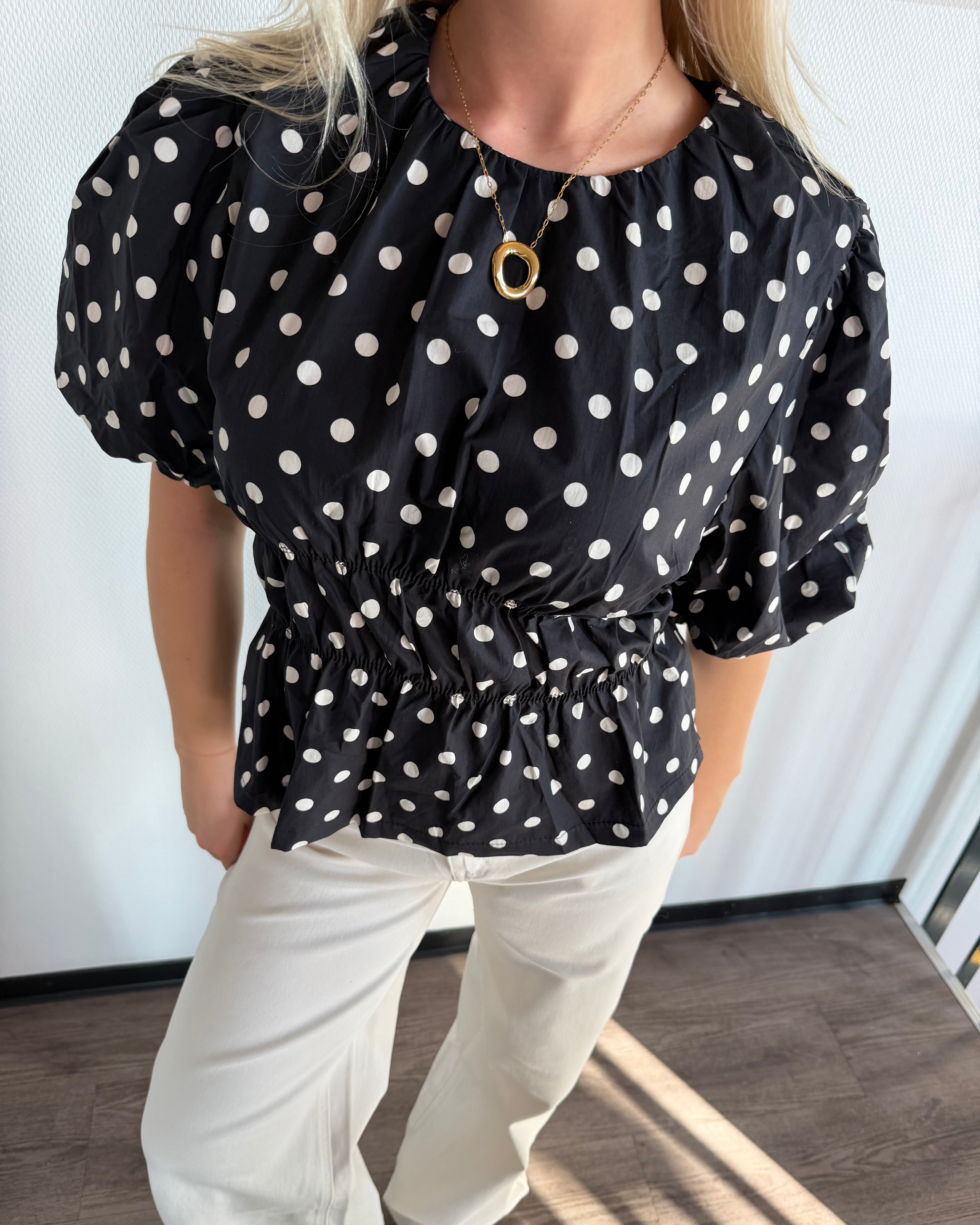 Luna Polka Dot Top - Zwart