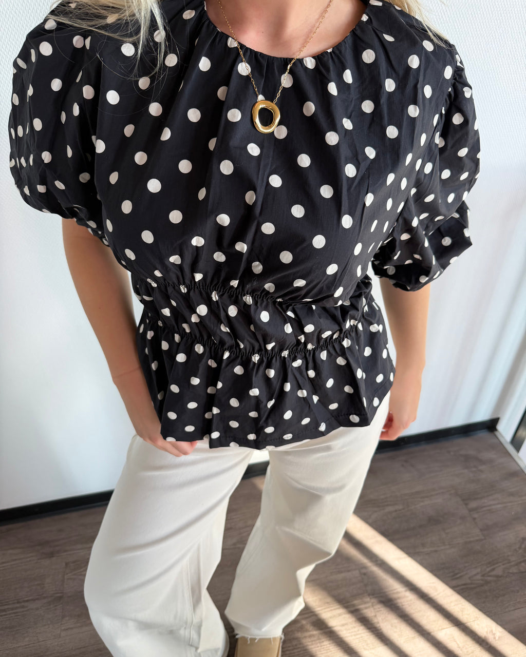 Luna Polka Dot Top - Zwart