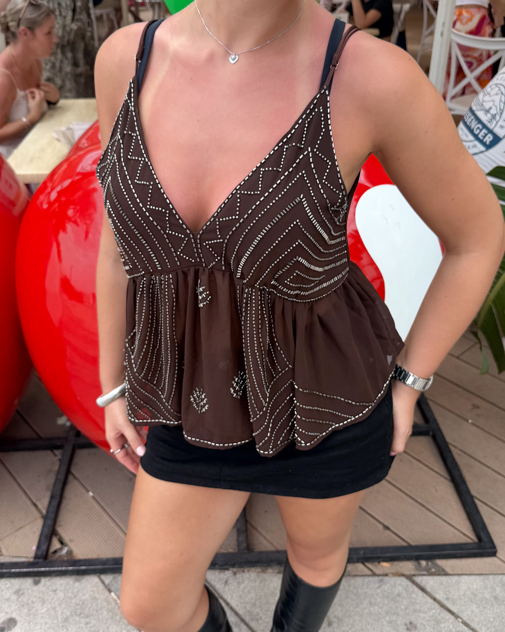 Harvy Glitter Top - Bruin