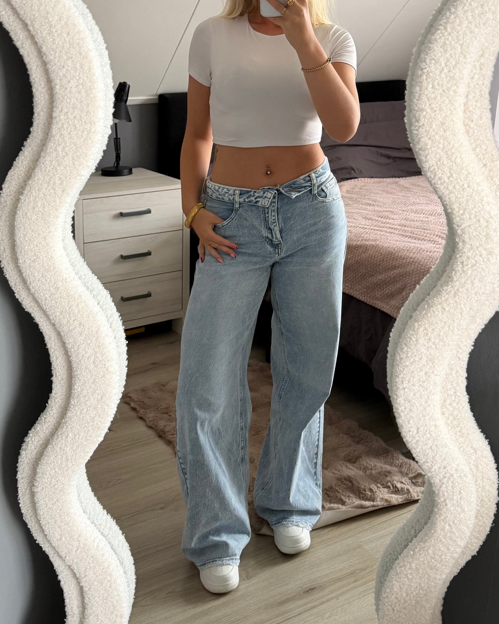 Queen Hearts Fold Over Jeans - Blauw