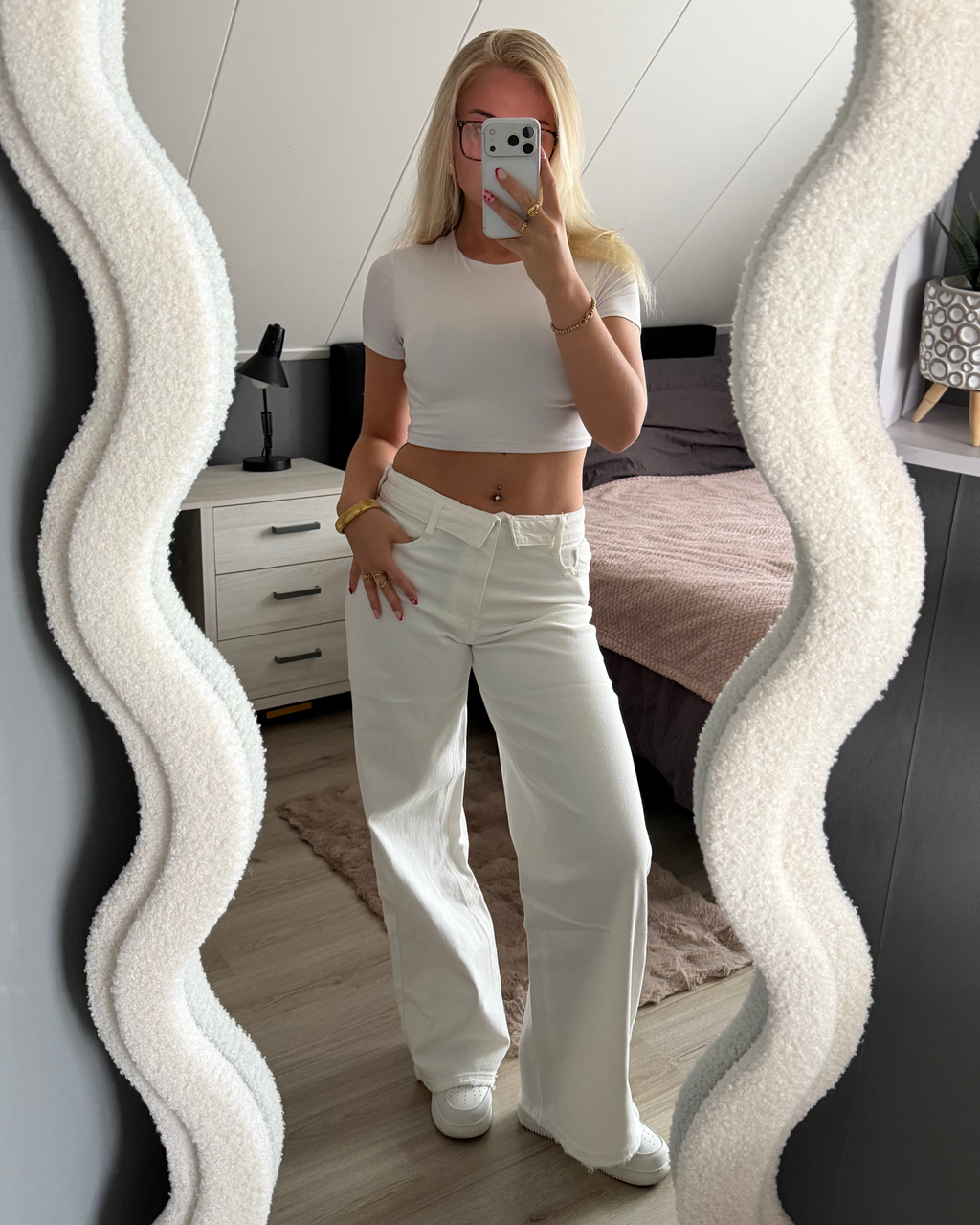 Queen Hearts Fold Over Jeans - Wit
