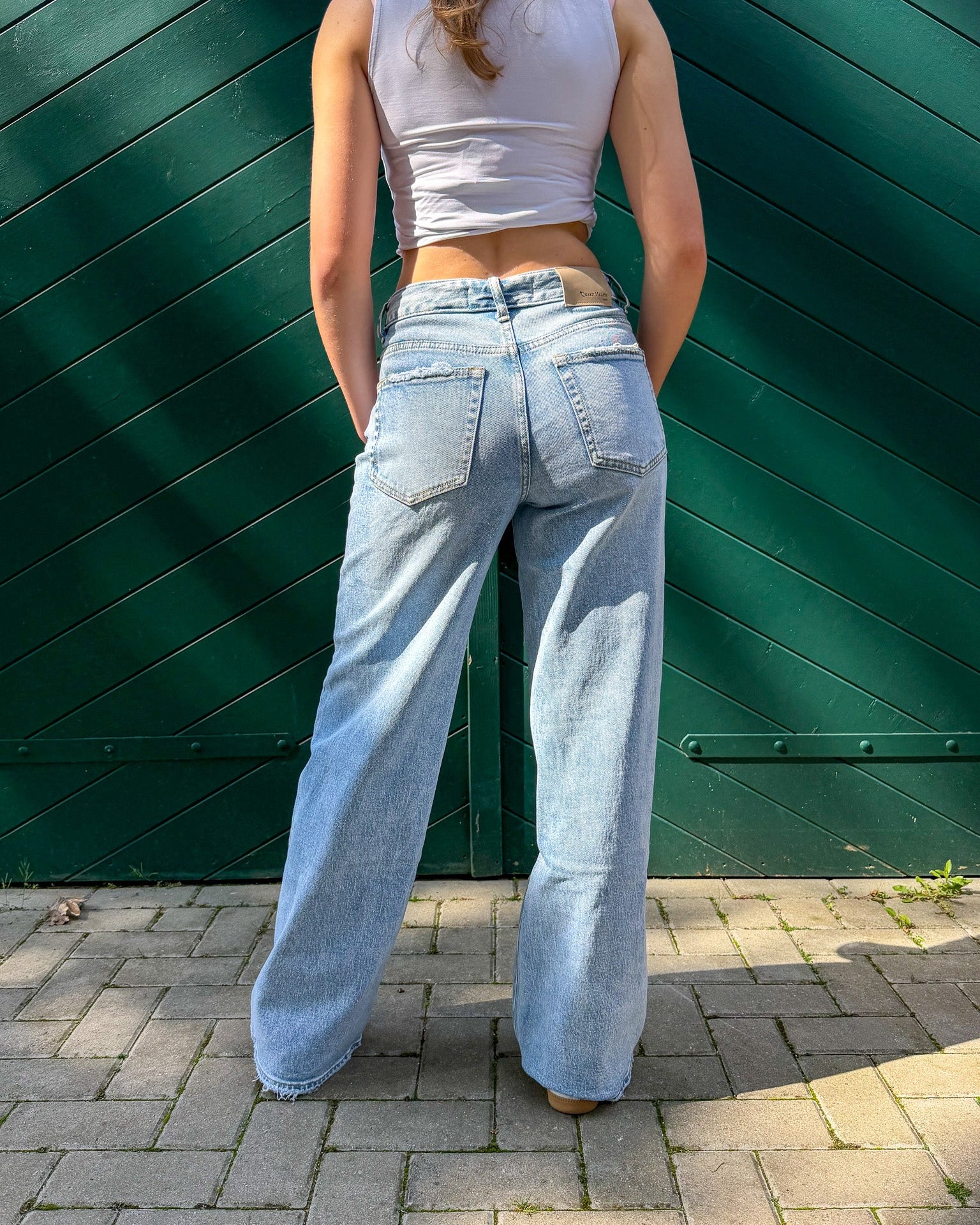 Queen Hearts Fold Over Jeans - Blauw