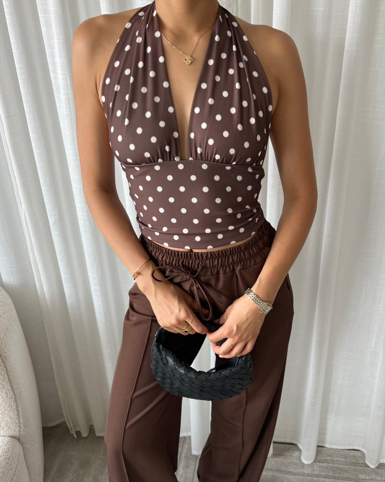 Polka Dot Halter Top - Bruin