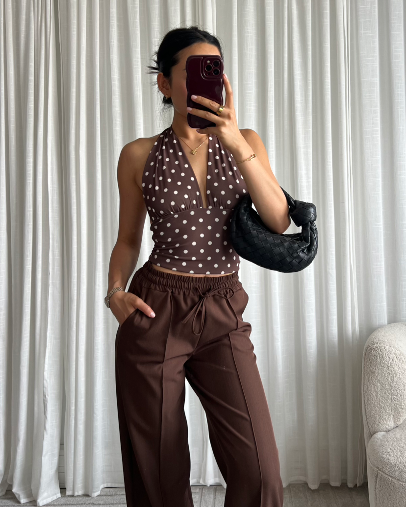 Polka Dot Halter Top - Bruin