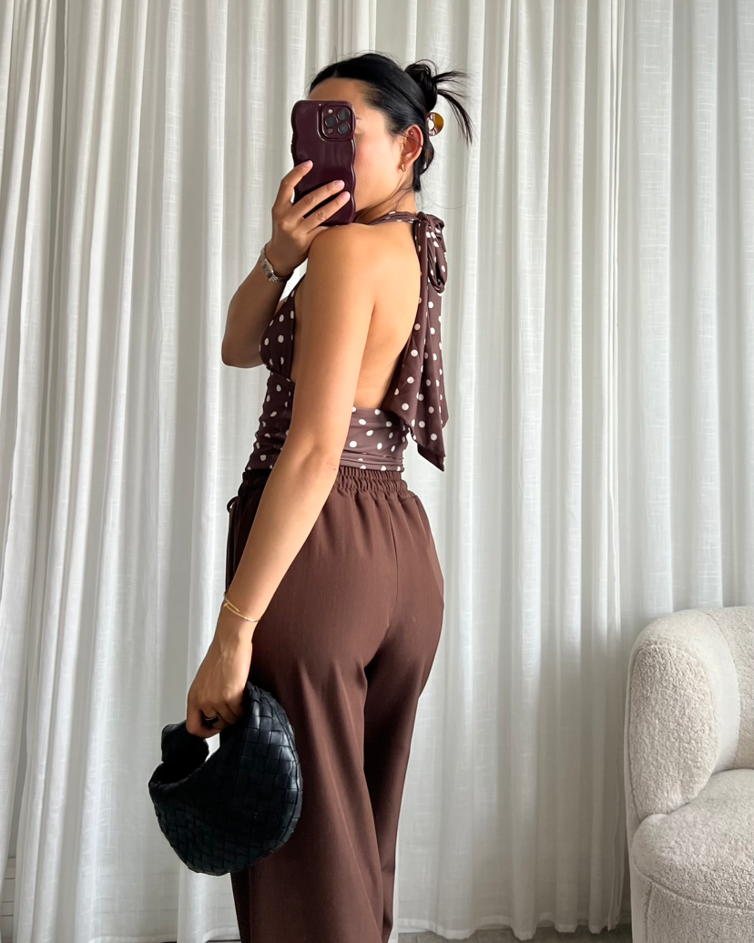 Polka Dot Halter Top - Bruin