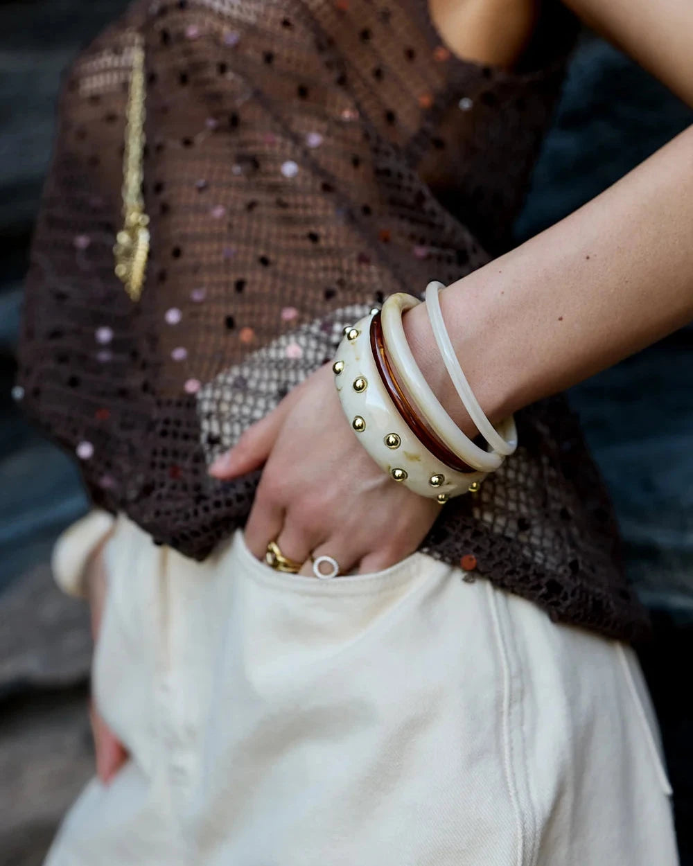 Noreen Armbanden Bangles - Beige