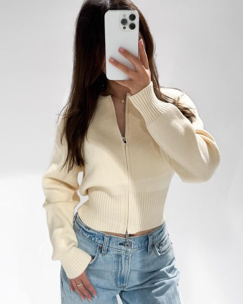 Anouk Zipper Cardigan - Bordeaux