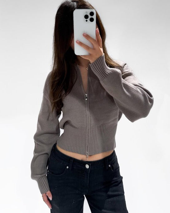 Anouk Zipper Cardigan - Bordeaux